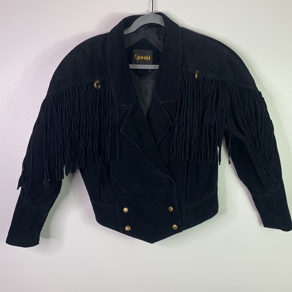 VTG 70s Learsi Black Rancher Western Fringe Suede Leather Jacket Womens Small - Picture 13 of 13